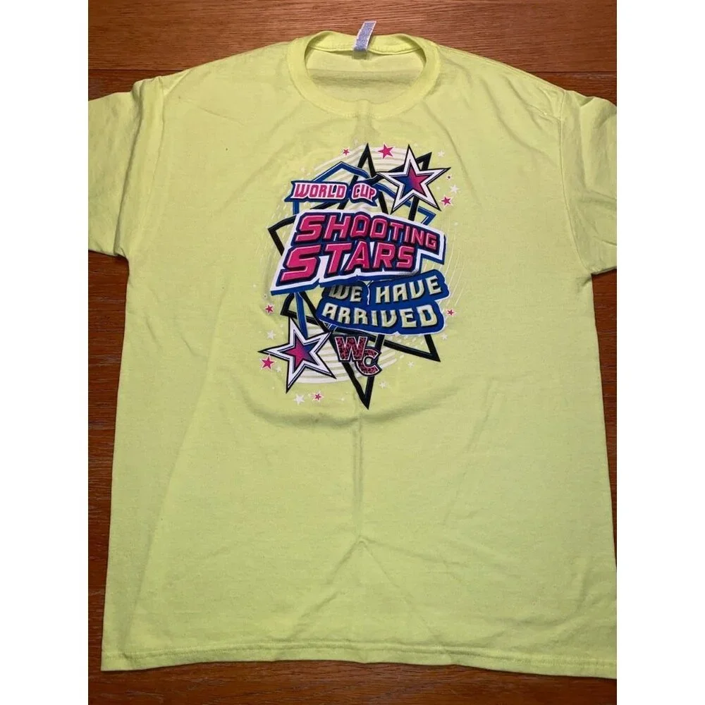 World Cup Shooting Stars Cheer Tee Bright Yellow Graphic T-Shirt - Picture 1 of 4